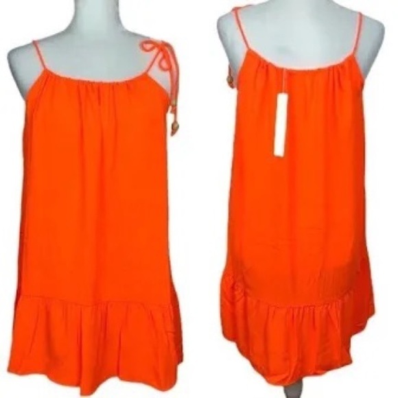 Line & Dot Neon Orange Shoulder Tie Lennon Dress - Picture 1 of 15